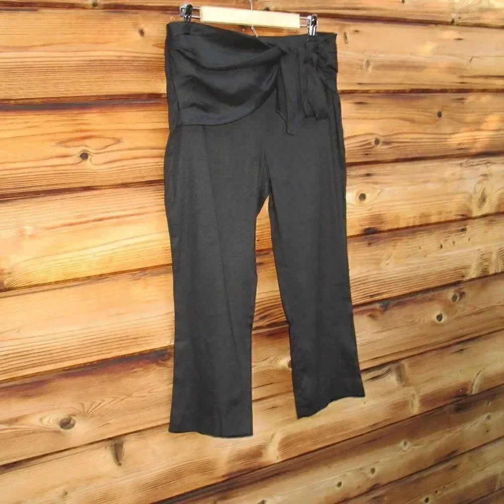 NWT Black Linen Blend Cropped High Waist Pants